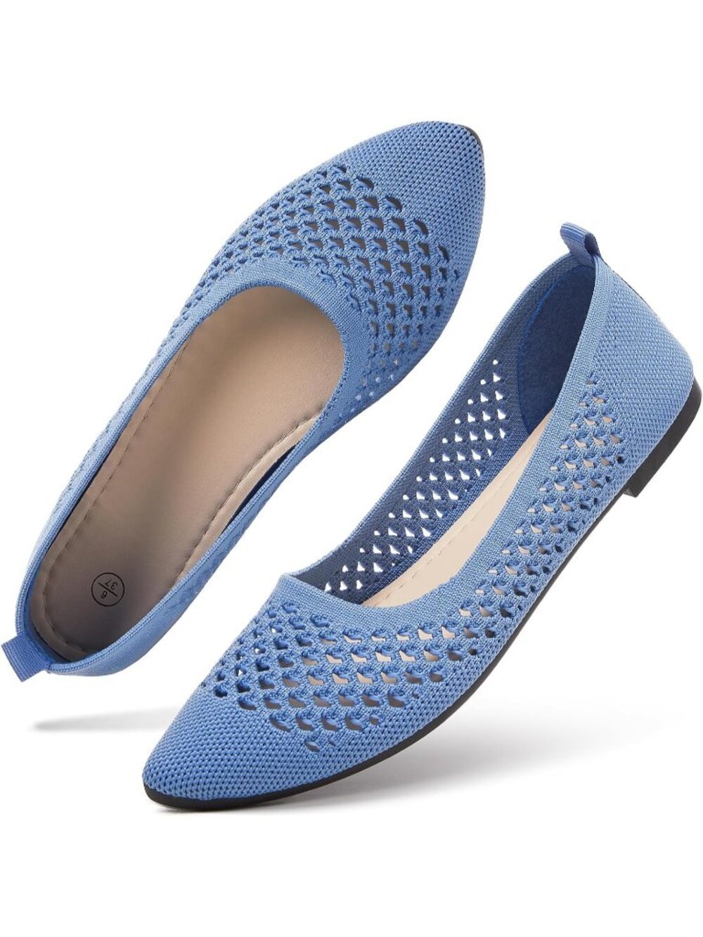 Womens Light Blue Breathable Pointed Toe Slip on Casual Loafer Ballet Flat Shoes